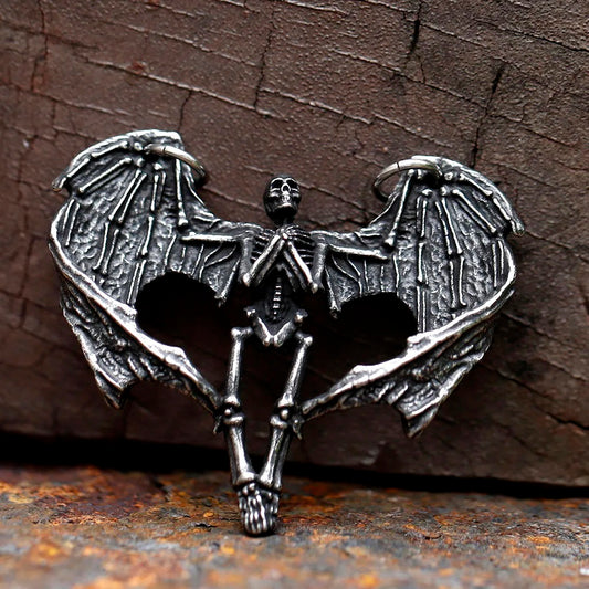 ZMY Home Skull Pendant Necklace - Skeleton with Wings Design - Unique Stainless Steel Jewelry