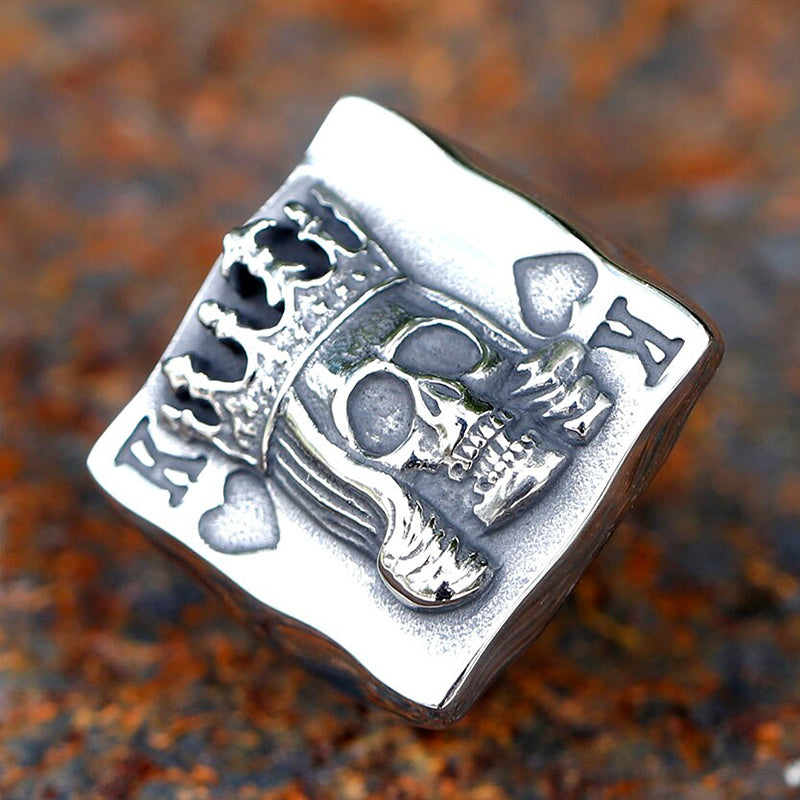 ZMY Home Stainless Steel Cool Poker Ring - Blackjack King with Skull Design for Party Jewelry