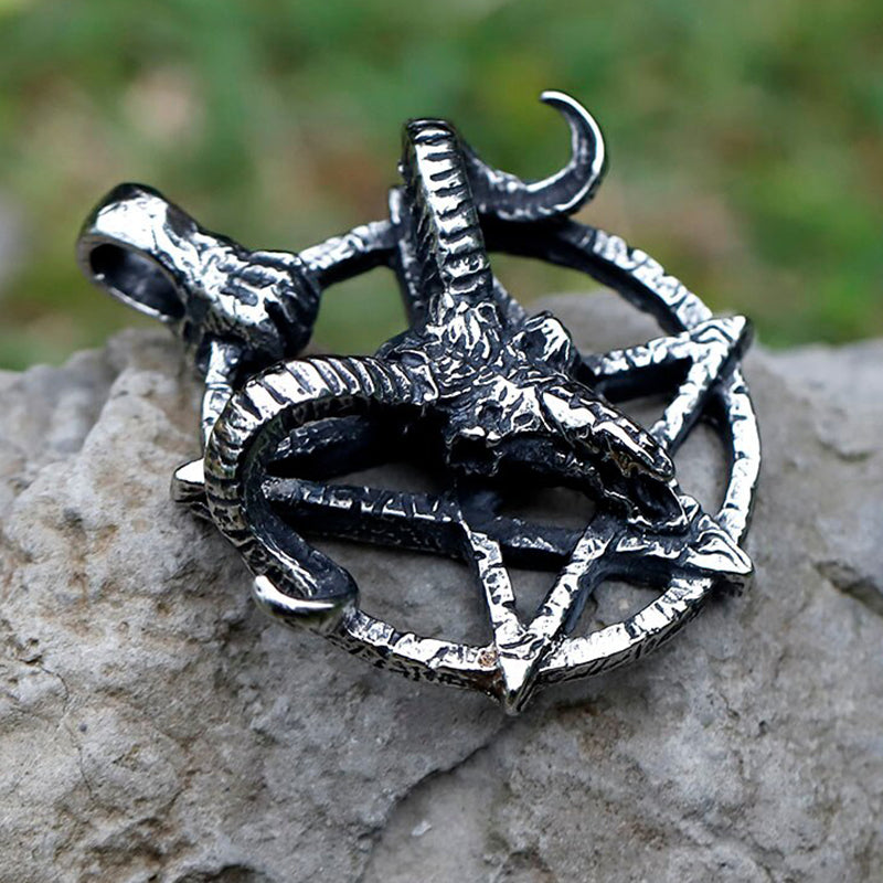ZMY Home Baphomet Ram Goat Pendant - Stainless Steel Necklace, Worship Horns Satan Jewelry for Gothic Occult Lovers