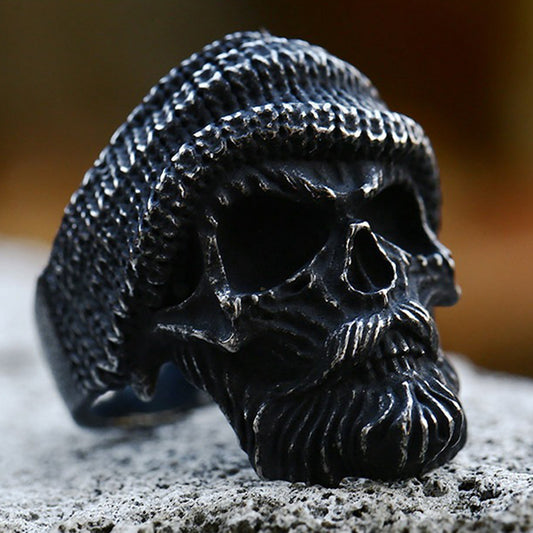 ZMY Home Stainless Steel Skull Ring with Bearded and Hooded Skull Design Party Jewelry