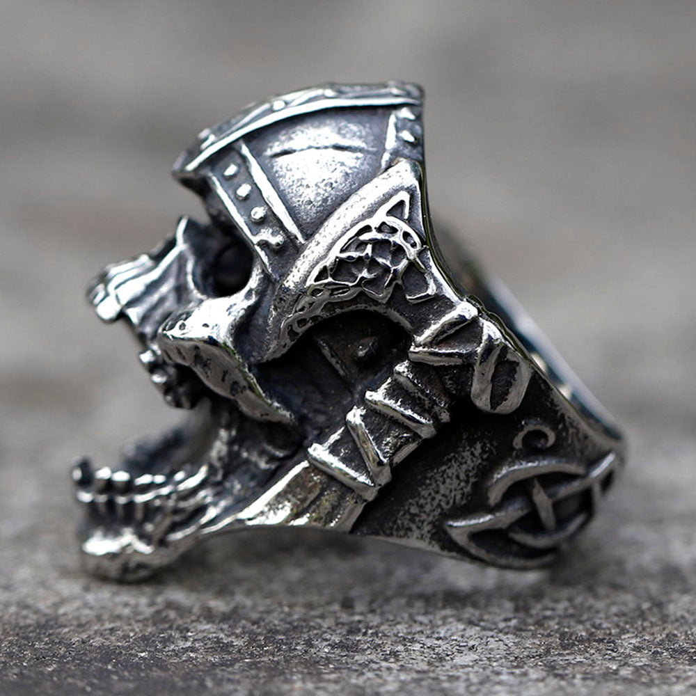 ZMY Home Viking Warrior Helmet Skull Ring | Stainless Steel Gothic Party Jewelry