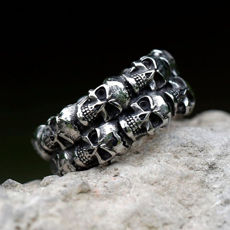 ZMY Home Party Jewelry Dual Skull Ring Gothic Stainless Steel Skeleton Ring for Men and Women