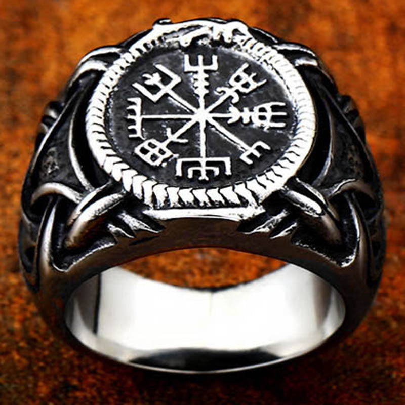ZMY Home Rings Norse Symbol Rune Runic Compass Ring Stainless Steel Dragon Odin Viking Jewelry Ring