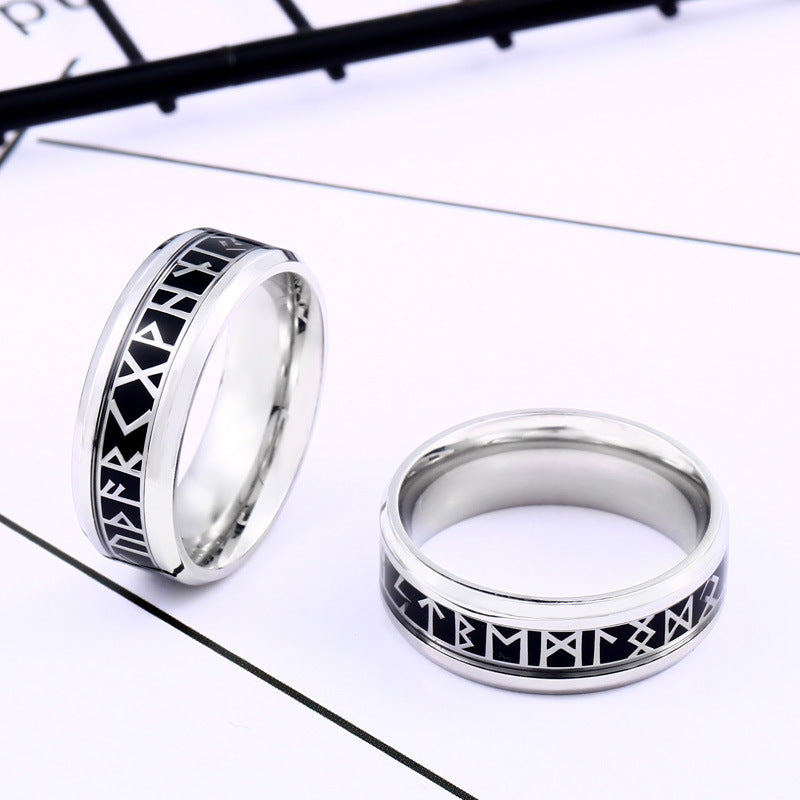 ZMY Home Rings Stainless Steel Jewelry Viking Norse Symbol Rune Elder Futhark Alphabet Rings