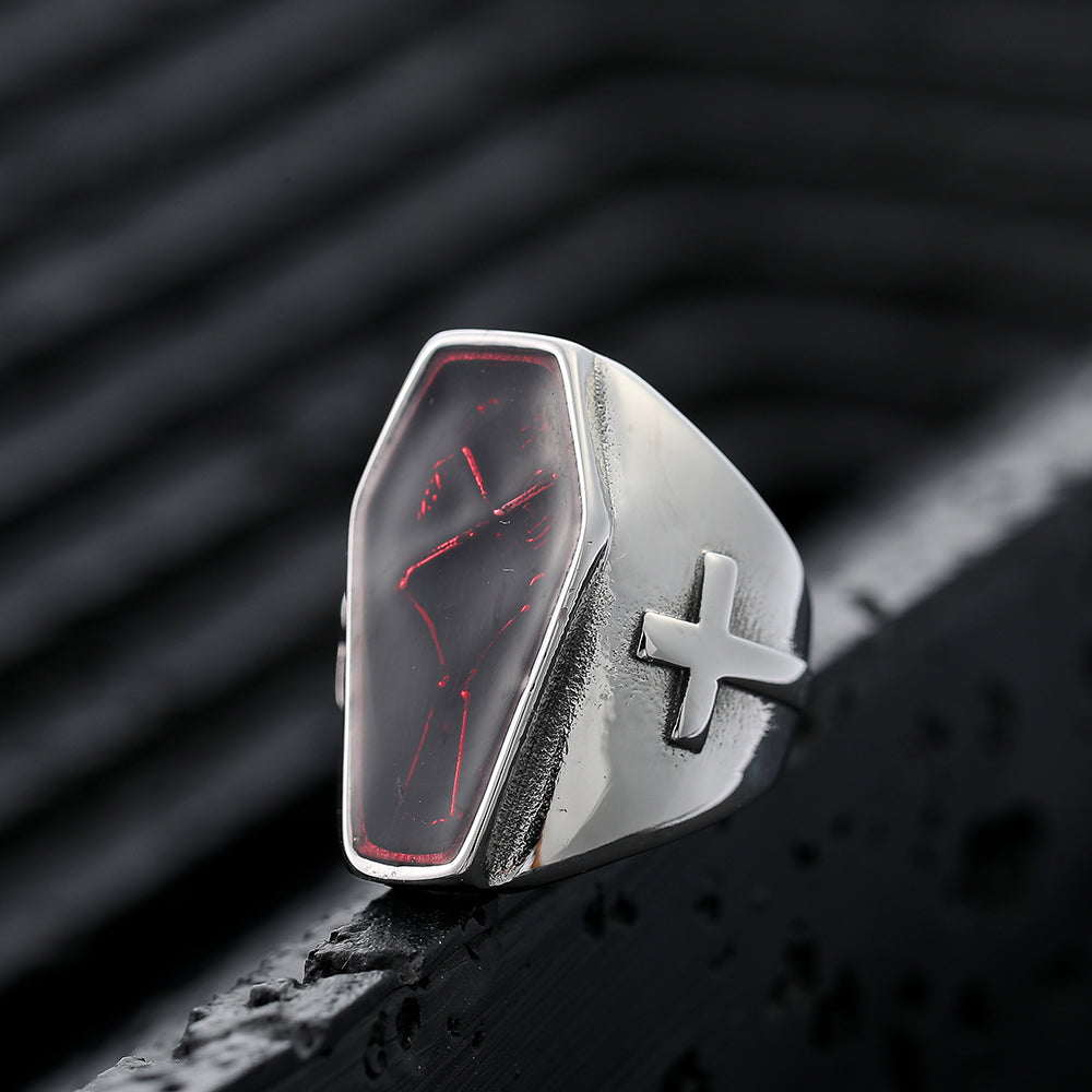 ZMY Home Coffin Skull Ring for Men Women – Gothic Punk Skeleton Couple Design Statement Stainless Steel Party Jewelry