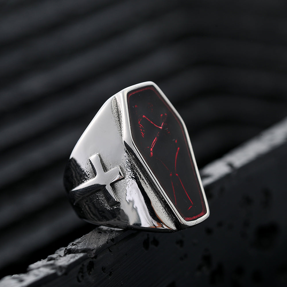 ZMY Home Coffin Skull Ring for Men Women – Gothic Punk Skeleton Couple Design Statement Stainless Steel Party Jewelry