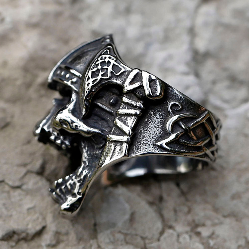 ZMY Home Viking Warrior Helmet Skull Ring | Stainless Steel Gothic Party Jewelry