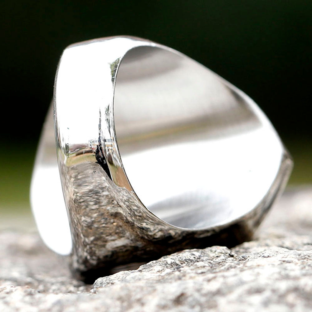 ZMY Home Stainless Steel Anubis and Skull Engraved Signet Ring | Unique Egyptian Mythology Party Jewelry