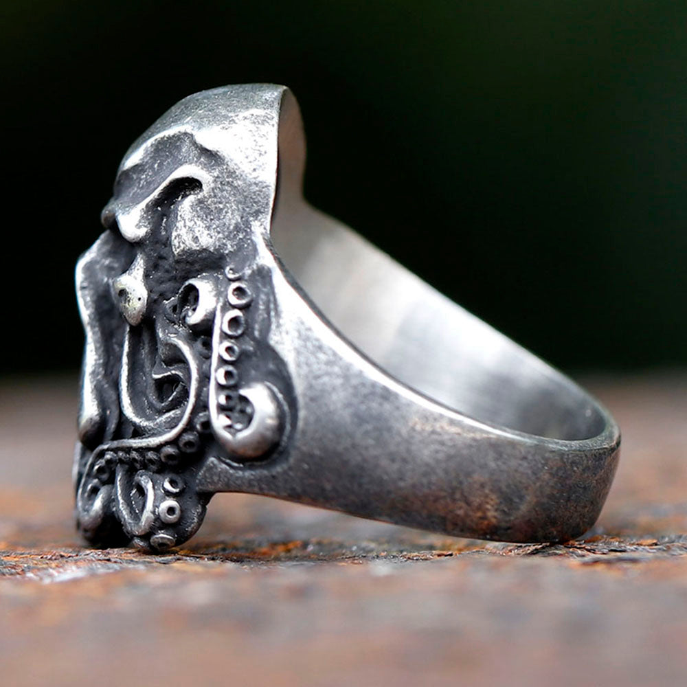 ZMY Home Gothic Octopus Cthulhu Skull Stainless Steel Spinner Fidget Ring - Unique Edgy Party Jewelry for Gifts