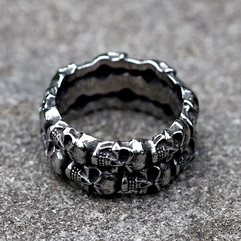 ZMY Home Party Jewelry Dual Skull Ring Gothic Stainless Steel Skeleton Ring for Men and Women