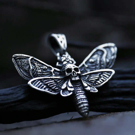 ZMY Home Moth with Skull Design Pendant Necklace - Unique Stainless Steel Jewelry