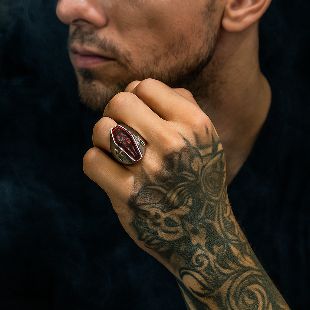 ZMY Home Coffin Skull Ring for Men Women – Gothic Punk Skeleton Couple Design Statement Stainless Steel Party Jewelry