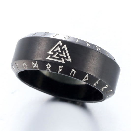 ZMY Home Viking Ring Nordic Valknut Jewelry Black Futhark Norse Odin Rings