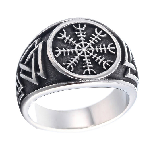 ZMY Home Runic Compass Signet Ring - Norse Mythology Viking Jewelry Rings