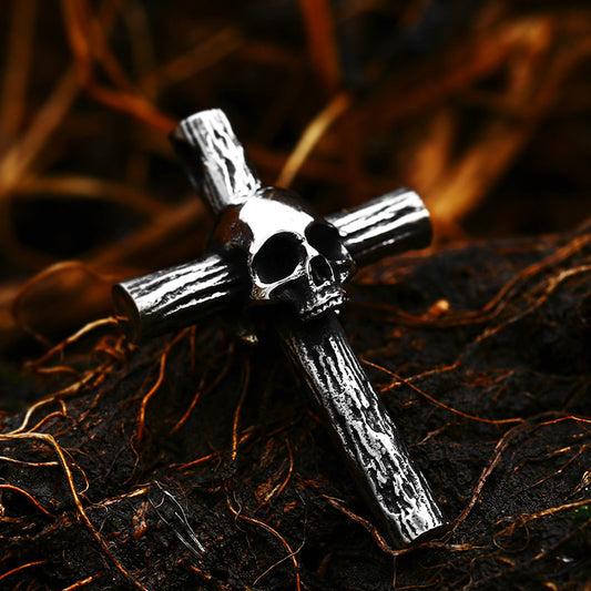 ZMY Home Pendant Necklace - Skull on Cross Design - Unique Stainless Steel Jewelry