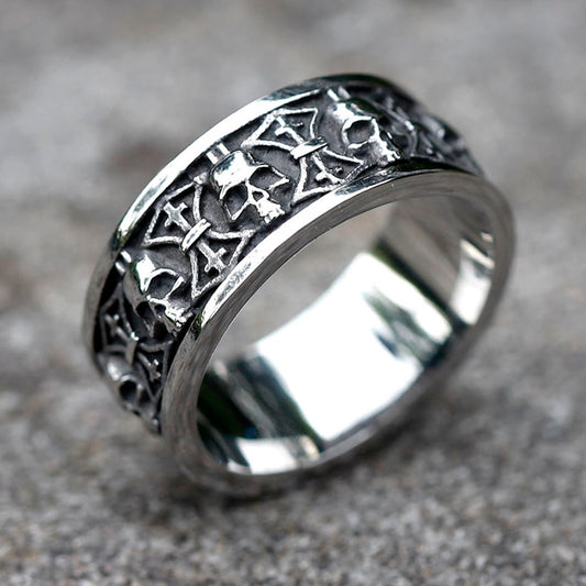 ZMY Home Skull Ring Stainless Steel Handmade Party Jewelry Cool Punk Rock Death Cross Ring