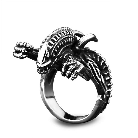 ZMY Home Alien Warrior Ring - Movie Creature Design Stainless Steel Gothic Band Jewelry