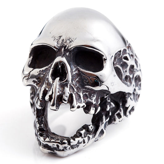 Tribal Skull Ring - Patterned Etched Gothic Skeleton Band