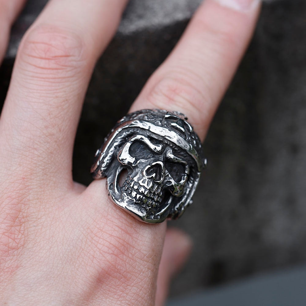 ZMY Home Stainless Steel Punk Ring - Alt Style Biker Skull Design with Maltese Cross for Party Jewelry