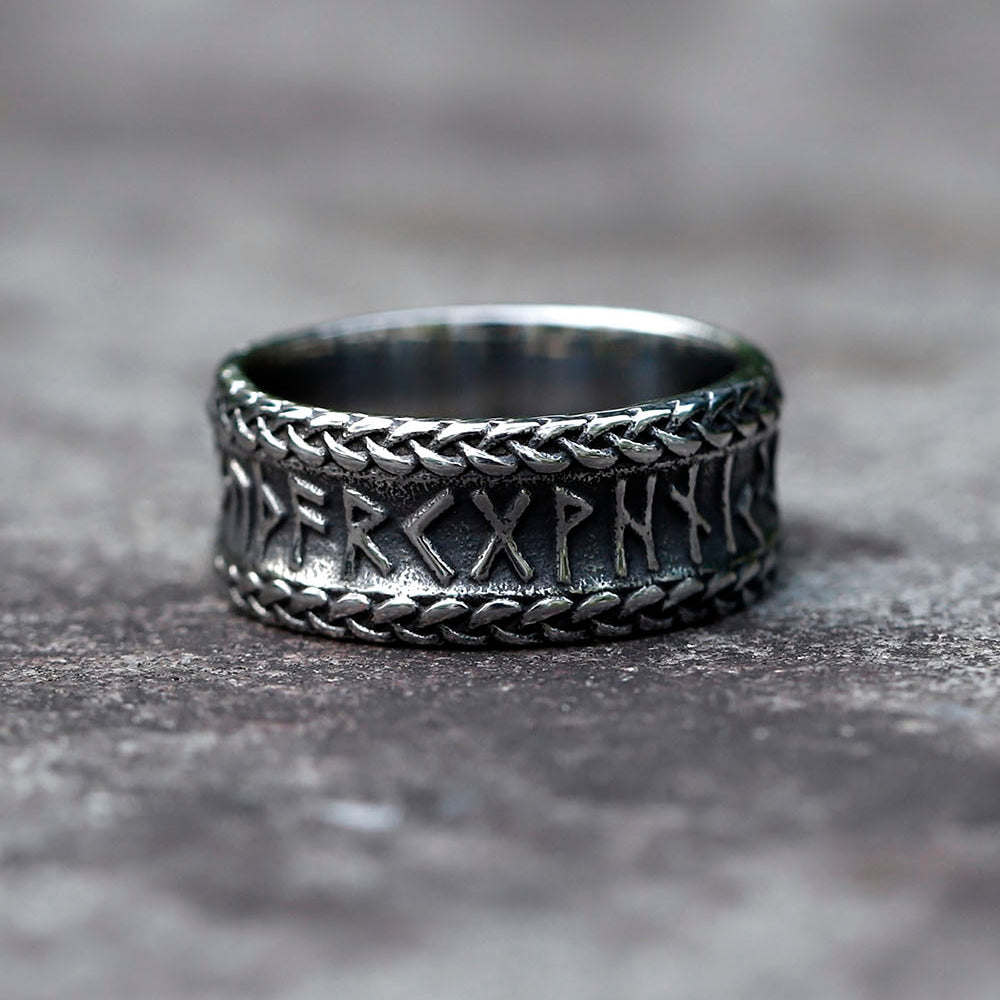 ZMY Home Rings Nordic Symbol Rune Elder Futhark Alphabet Ring Stainless Steel Viking Jewelry Ring