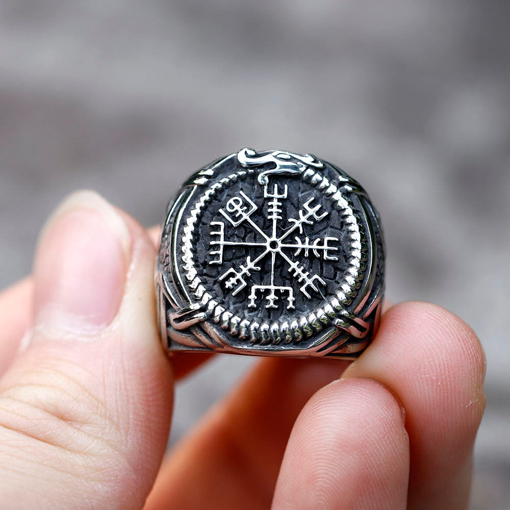 ZMY Home Rings Norse Symbol Rune Runic Compass Ring Stainless Steel Dragon Odin Viking Jewelry Ring