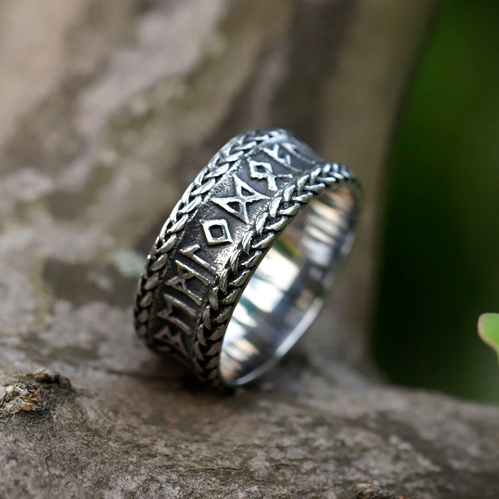 ZMY Home Rings Nordic Symbol Rune Elder Futhark Alphabet Ring Stainless Steel Viking Jewelry Ring