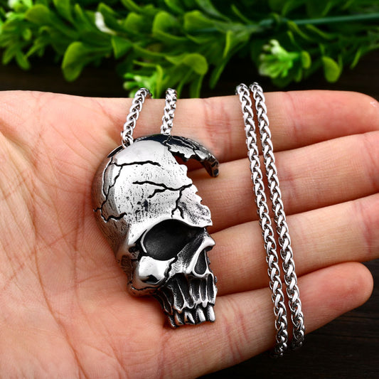 ZMY Home Pendant Necklace - Damaged Half Skull Design - Unique Stainless Steel Jewelry