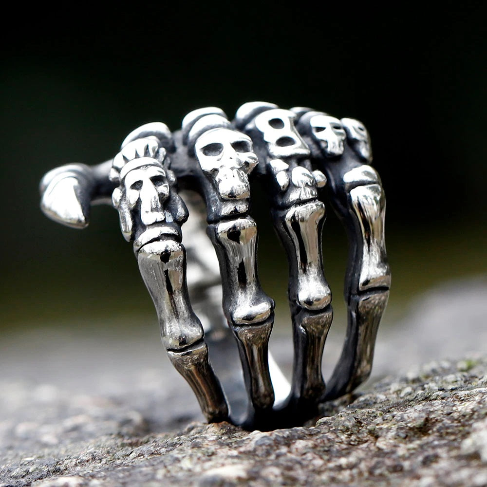 ZMY Home Stainless Steel Skull Hand Ring with Voodoo Skull Carving | Unique Gothic Party Jewelry