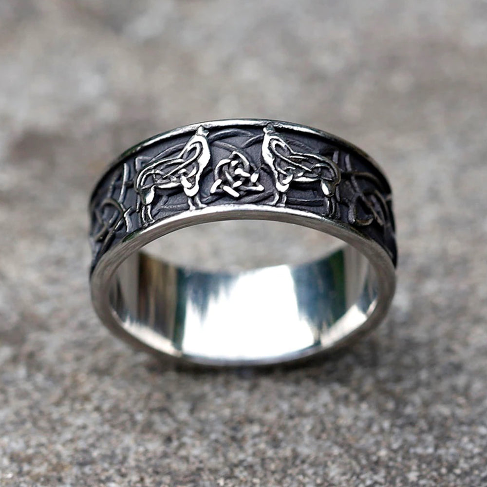 ZMY Home Viking Fenrir Wolf Knot Ring – Stainless Steel Norse Mythology Band with Celtic Knot Engravings, Men’s Statement Jewelry