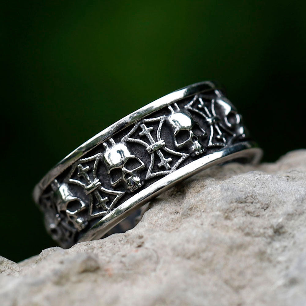 ZMY Home Skull Ring Stainless Steel Handmade Party Jewelry Cool Punk Rock Death Cross Ring