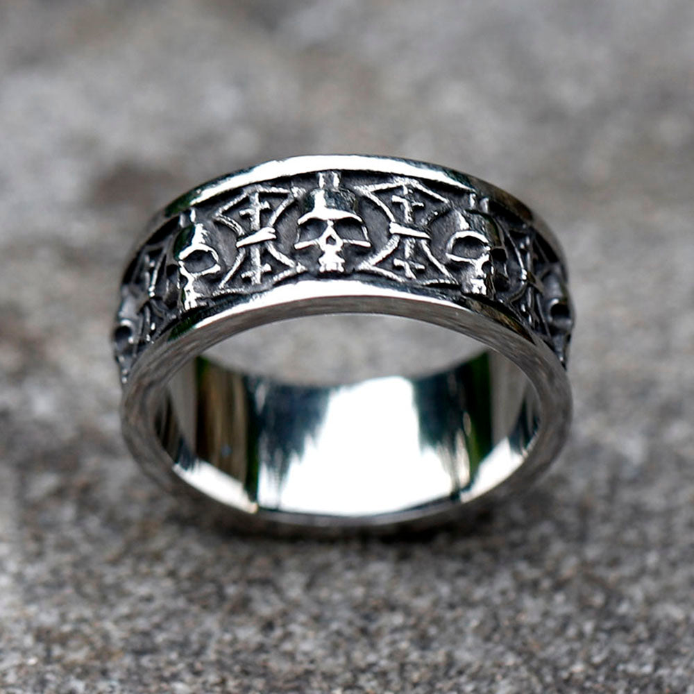 ZMY Home Skull Ring Stainless Steel Handmade Party Jewelry Cool Punk Rock Death Cross Ring