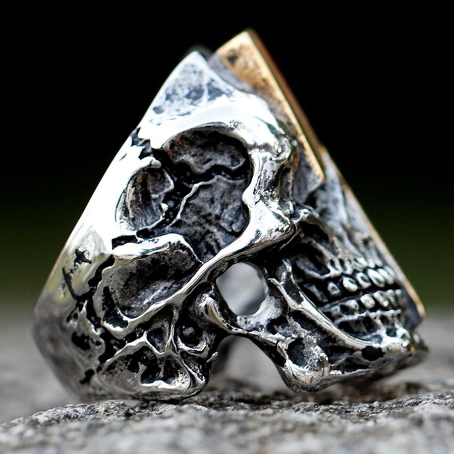ZMY Home Stainless Steel Punk Rock Skull Ring - Edgy Alt Style with Gold Lightning Detail for Party Jewelry