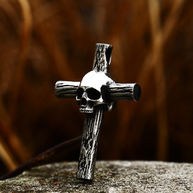 ZMY Home Pendant Necklace - Skull on Cross Design - Unique Stainless Steel Jewelry