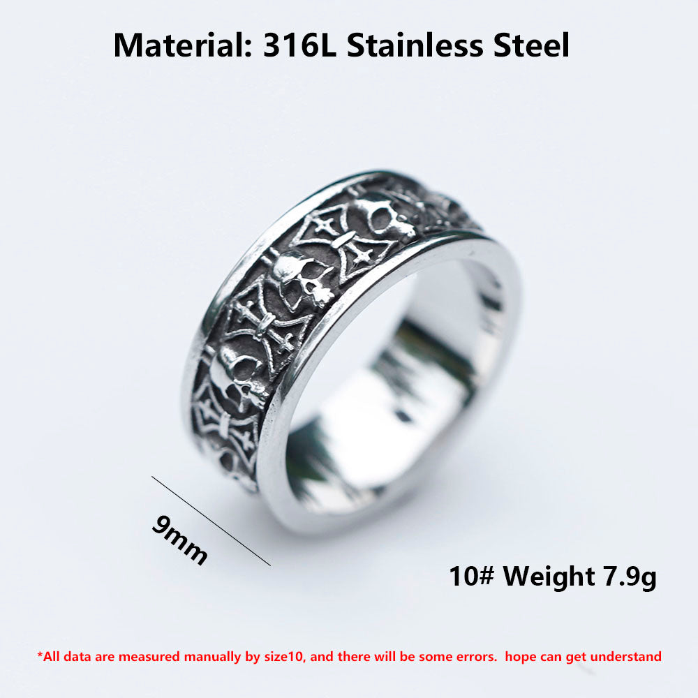ZMY Home Skull Ring Stainless Steel Handmade Party Jewelry Cool Punk Rock Death Cross Ring