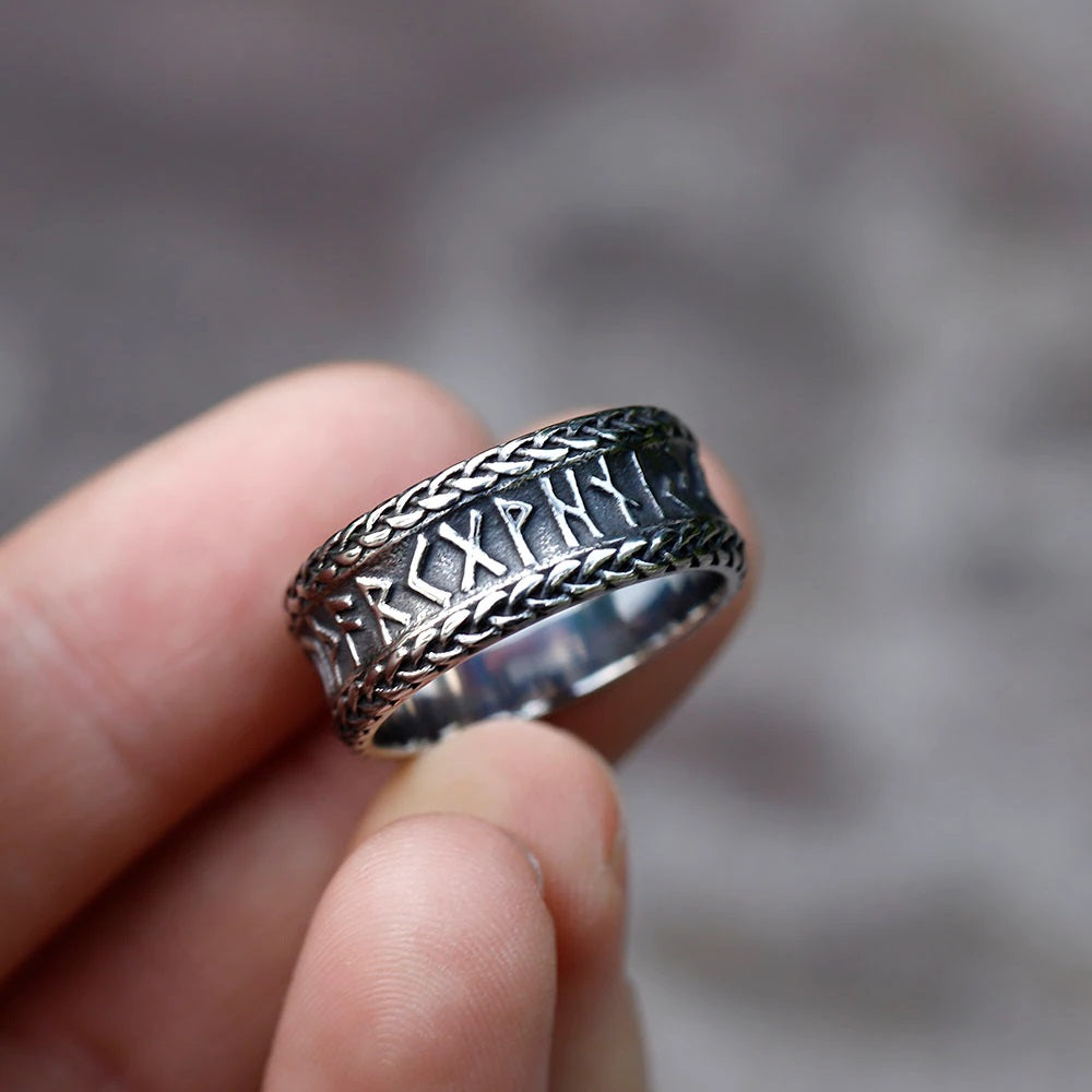 ZMY Home Rings Nordic Symbol Rune Elder Futhark Alphabet Ring Stainless Steel Viking Jewelry Ring