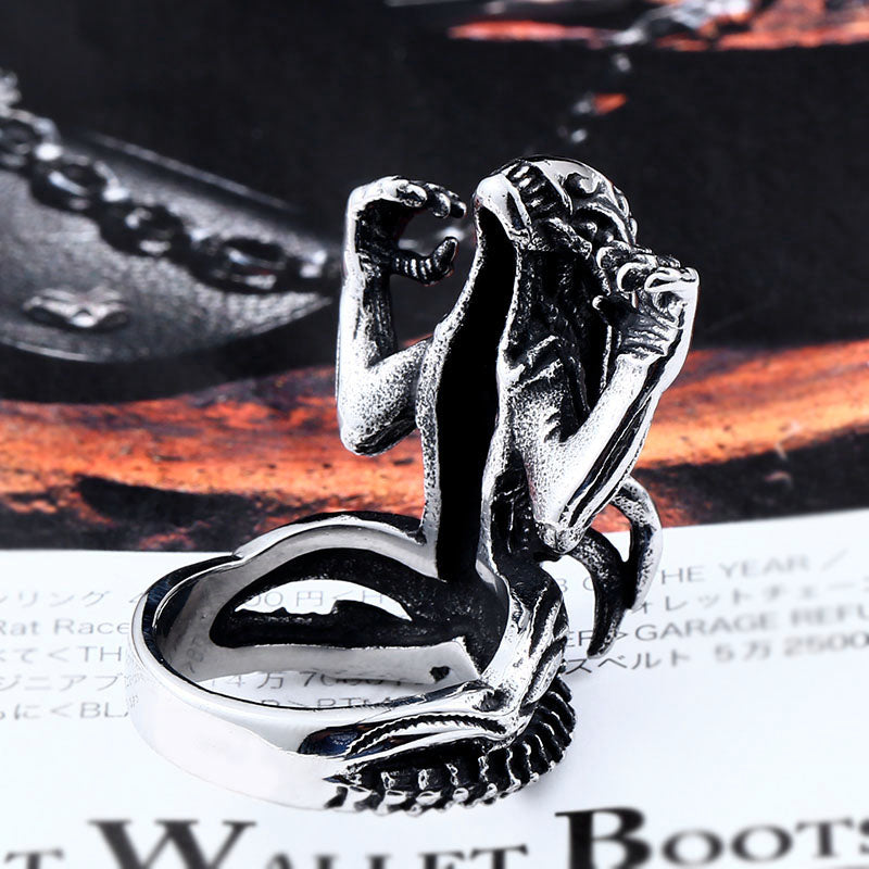ZMY Home Alien Warrior Ring - Movie Creature Design Stainless Steel Gothic Band Jewelry