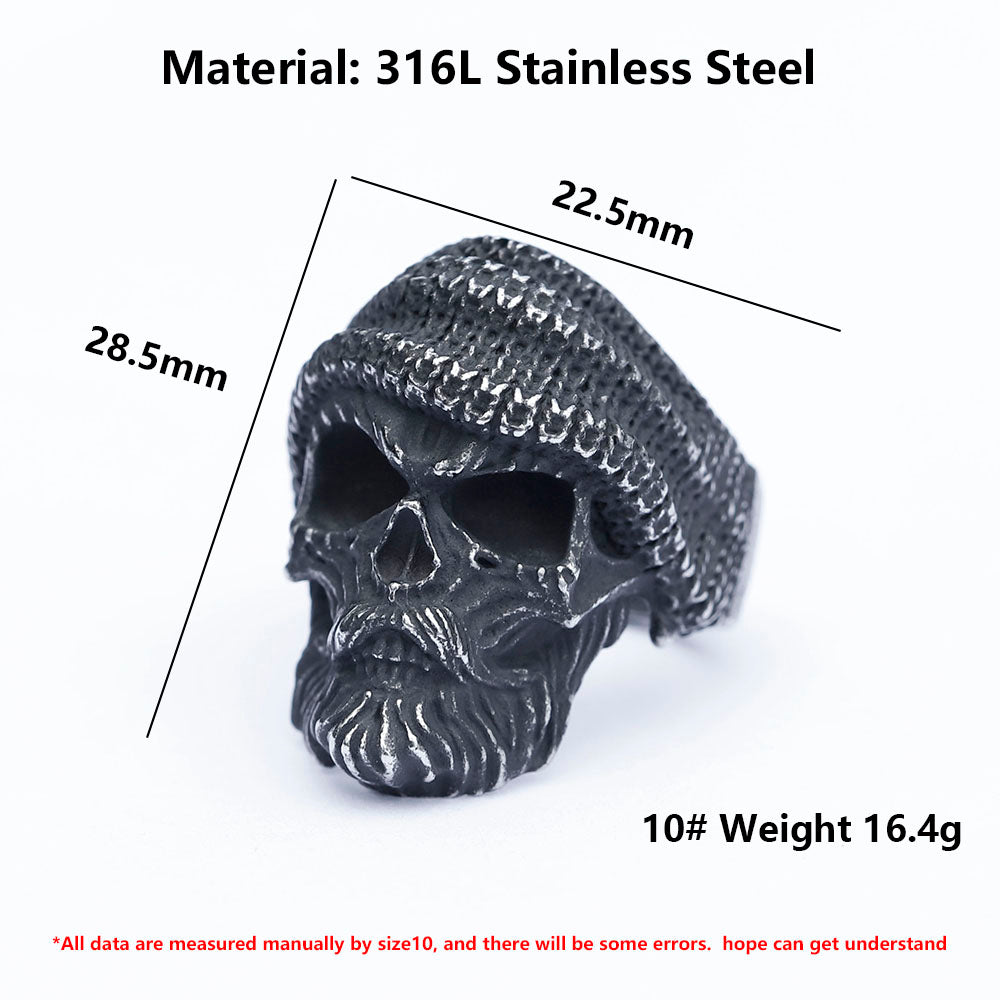 ZMY Home Stainless Steel Skull Ring with Bearded and Hooded Skull Design Party Jewelry