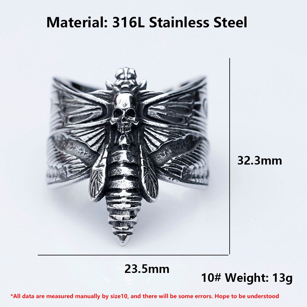 ZMY Home Butterfly Scary Skull Ring Stainless Steel Party Jewelry for Men Women
