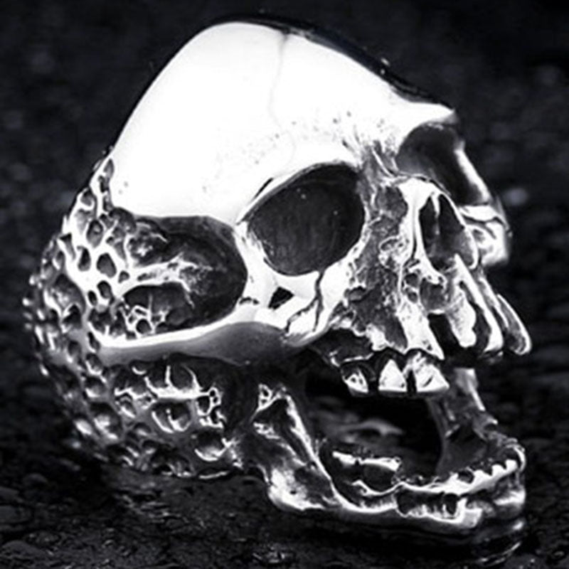Tribal Skull Ring - Patterned Etched Gothic Skeleton Band