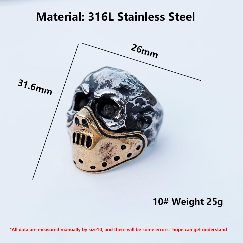 ZMY Home Scary Masked Skull Ring Stainless Steel Party Jewelry for Men Women