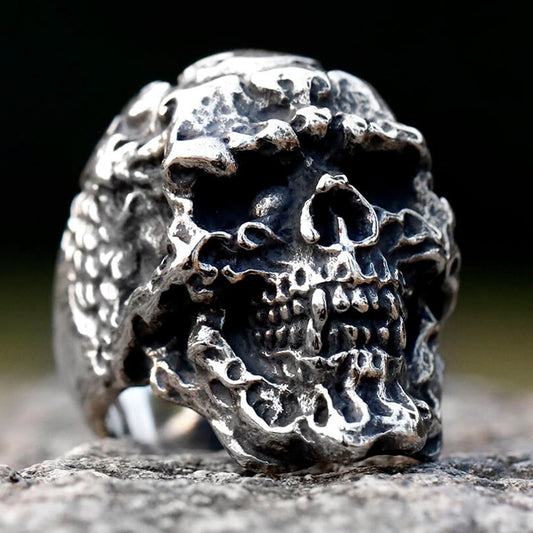 ZMY Home Stainless Steel Party Jewelry Skull Ring with Perfectly Detailed Corroded Skull Design - Large Chunky Ring