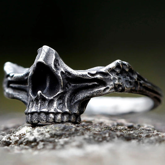 Unique Stainless Steel Party Jewelry Skull Ring with Nose and Upper Jaw Design and Skull Bone Band by ZMY Home