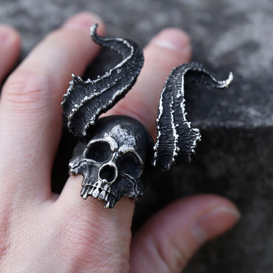 ZMY Home Stainless Steel Party Jewelry Big Horned King of Demon Skull Ring