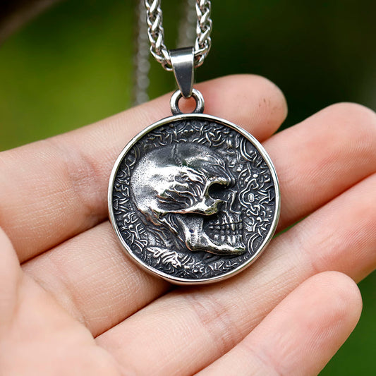 Stainless Steel Skull Coin Pendant Necklace - Unique and Exquisite Design by ZMY Home