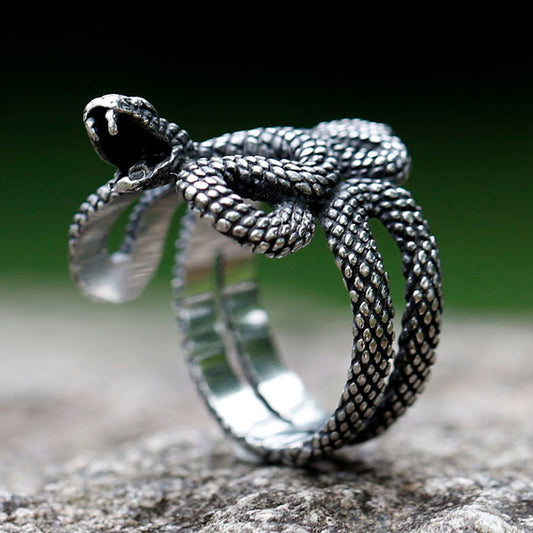 ZMY Home Stainless Steel Snake Ring Serpentine Style Animal Jewelry for Men and Women