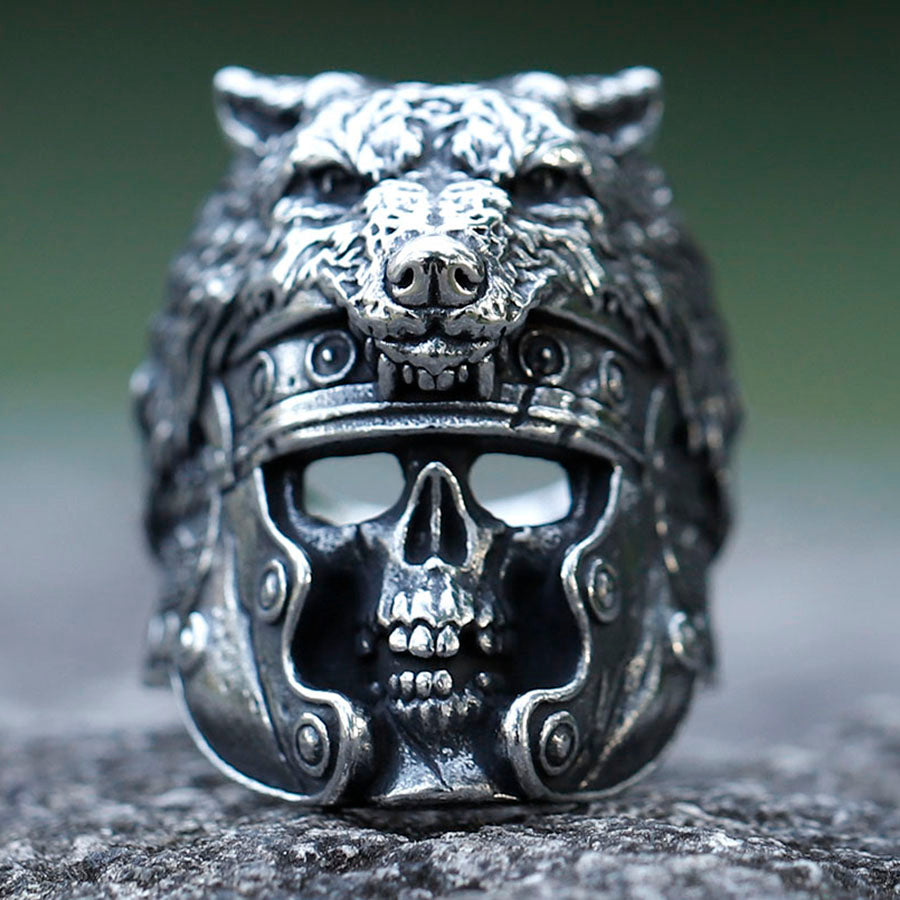 Nordic Viking Culture Skull Ring with Helmet and Beast Head Sculpture - ZMY Home Stainless Steel Party Jewelry