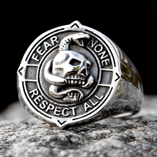 ZMY Home Men's Stainless Steel Skull Stamp Ring with Snake Wrap Design Party Jewelry