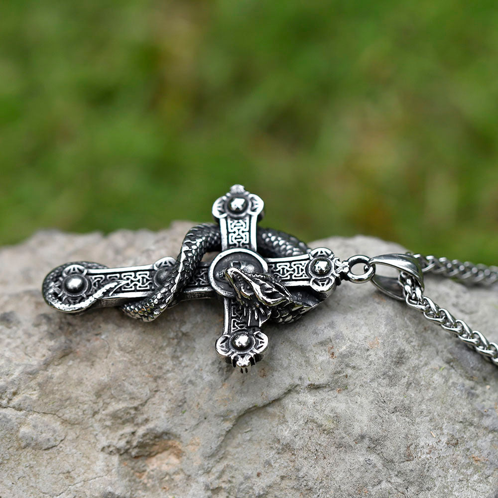 Stainless Steel Cross Pendant Necklace with Skull and Dragon Detail - Unique Design by ZMY Home