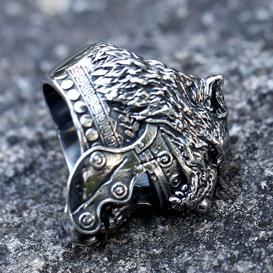 Nordic Viking Culture Skull Ring with Helmet and Beast Head Sculpture - ZMY Home Stainless Steel Party Jewelry
