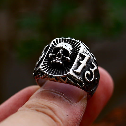 Stainless Steel Skull Ring with Lucky Number 13 Perfect for Bikers Party Jewelry by ZMY Home